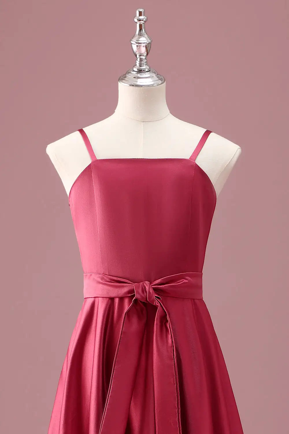 Junior Bridesmaid Dress A Line Spaghetti Straps Ruched Bow Lace up Elegant Girl Formal Dress
