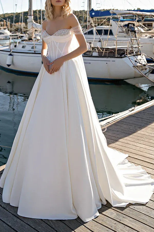 Luminous Off-the-Shoulder Sweetheart A-Line Floor-Length Wedding Dress