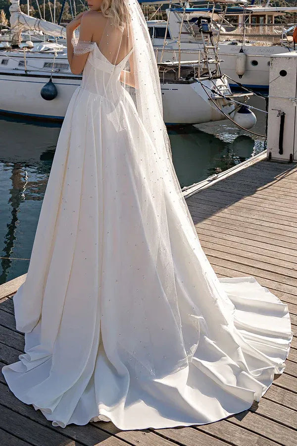 Luminous Off-the-Shoulder Sweetheart A-Line Floor-Length Wedding Dress