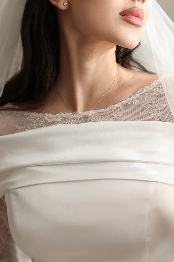 Luxurious Mermaid Off-Shoulder Long-Lace-Sleeve Low-Back Floor-Length Wedding Dresses For Formal Wedding