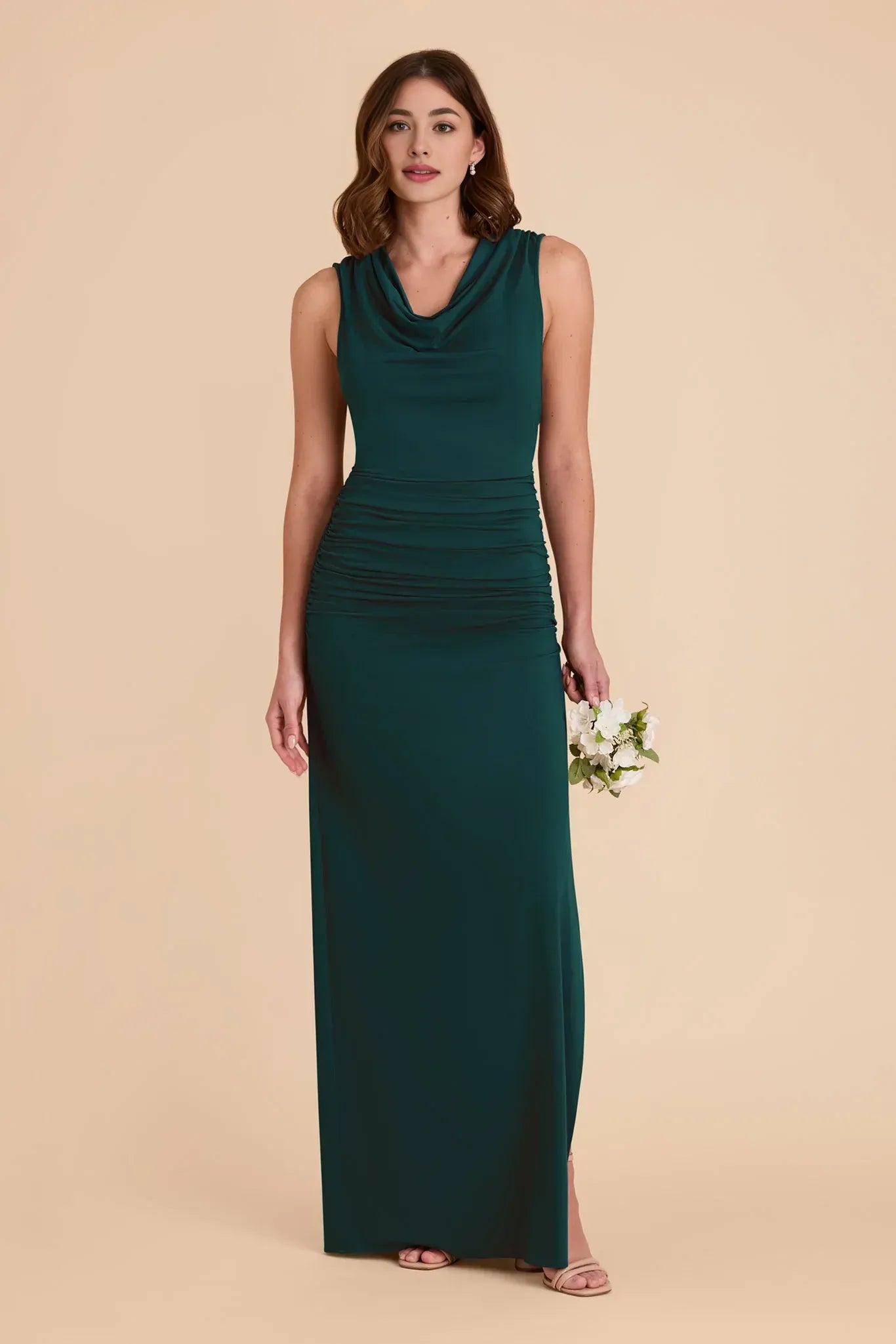 Luxury Mermaid Cowl Neck Sleeveless Tie Back Floor Length Wedding Bridesmaid Dress