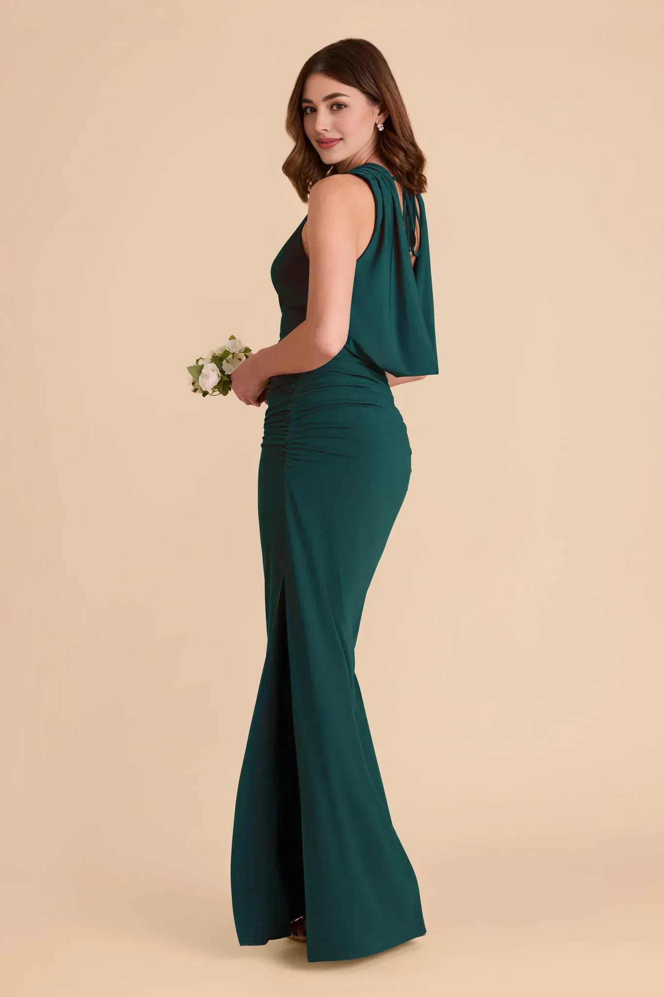 Luxury Mermaid Cowl Neck Sleeveless Tie Back Floor Length Wedding Bridesmaid Dress