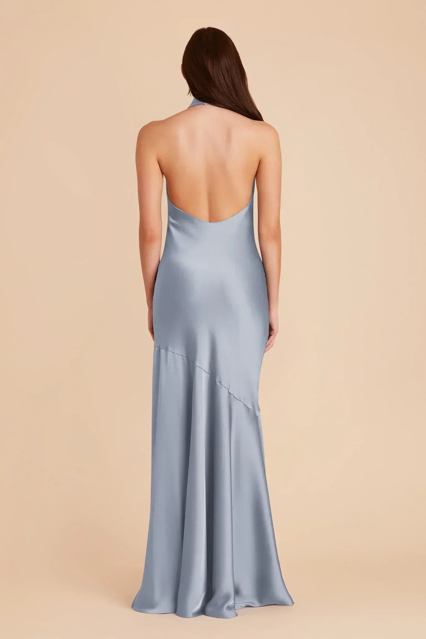 Luxury Mermaid Halter Twist Neck Low Open Back Floor Length Wedding Bridesmaid Dress