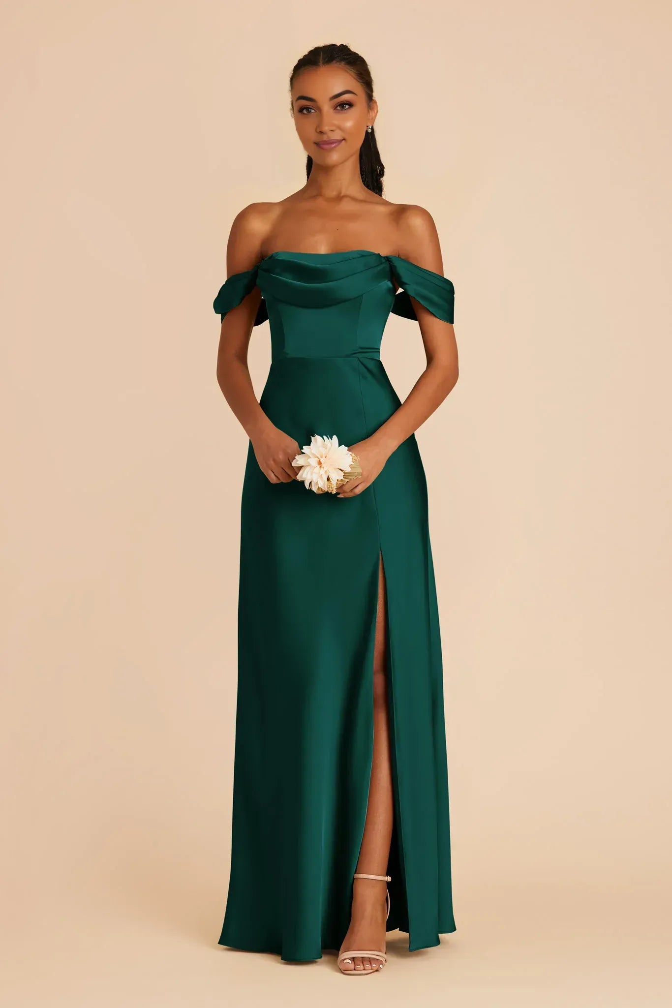 Luxury Mermaid Off Shoulder Short Sleeve Plain Back Floor Length Wedding Bridesmaid Dress