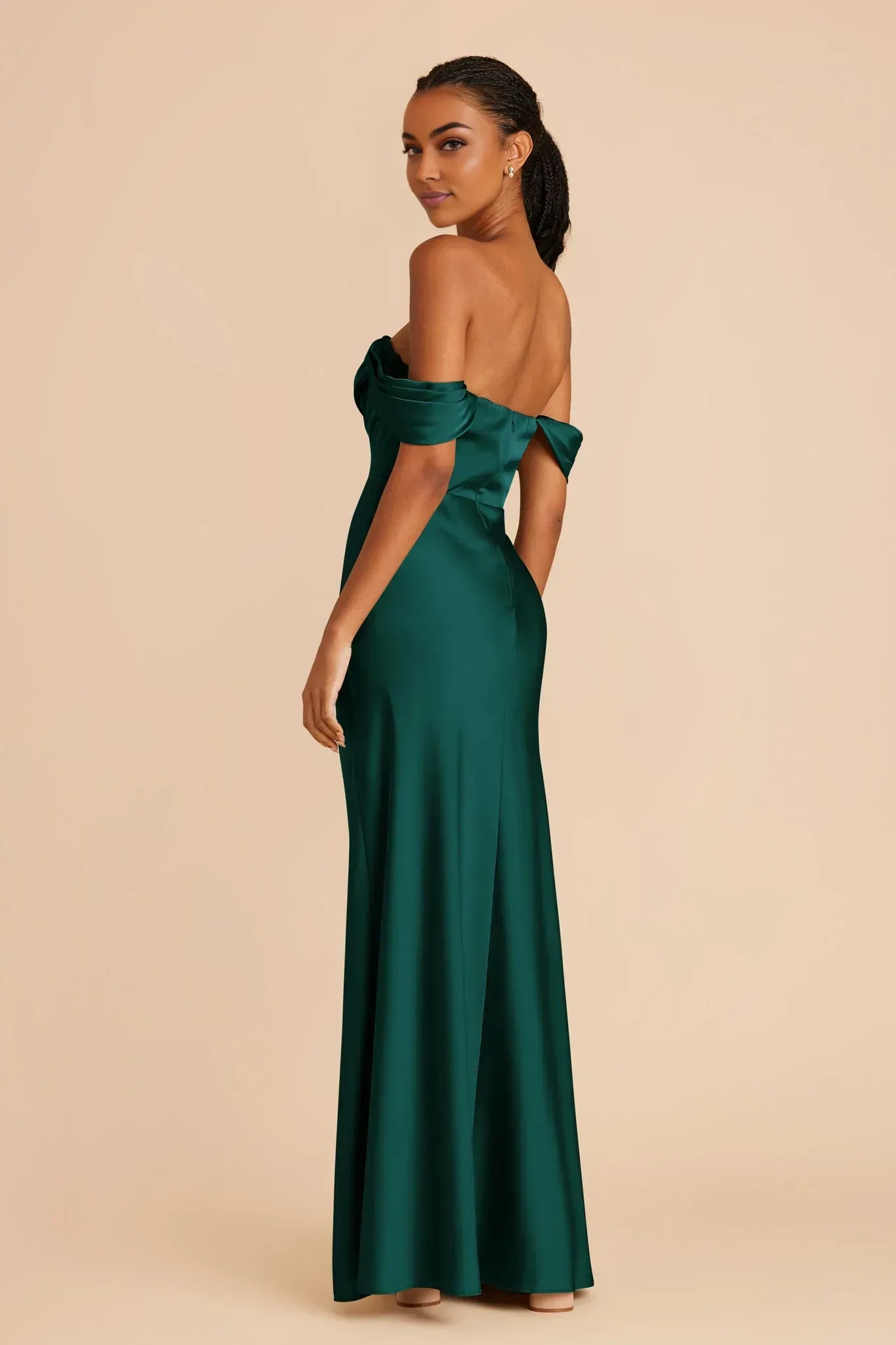 Luxury Mermaid Off Shoulder Short Sleeve Plain Back Floor Length Wedding Bridesmaid Dress
