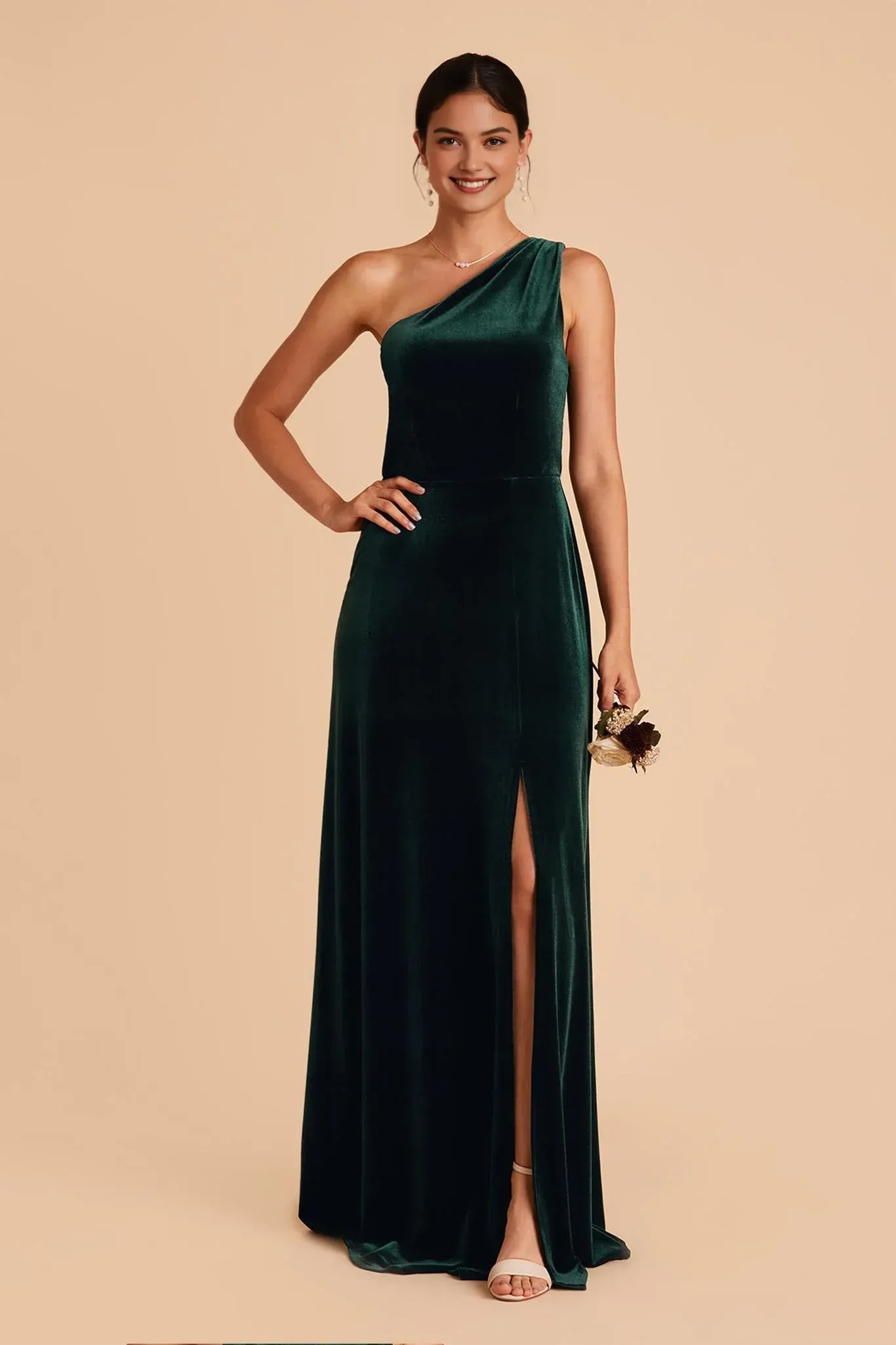 Luxury Column One‑Shoulder Sleeveless Open Back Maxi Wedding Bridesmaid Dress