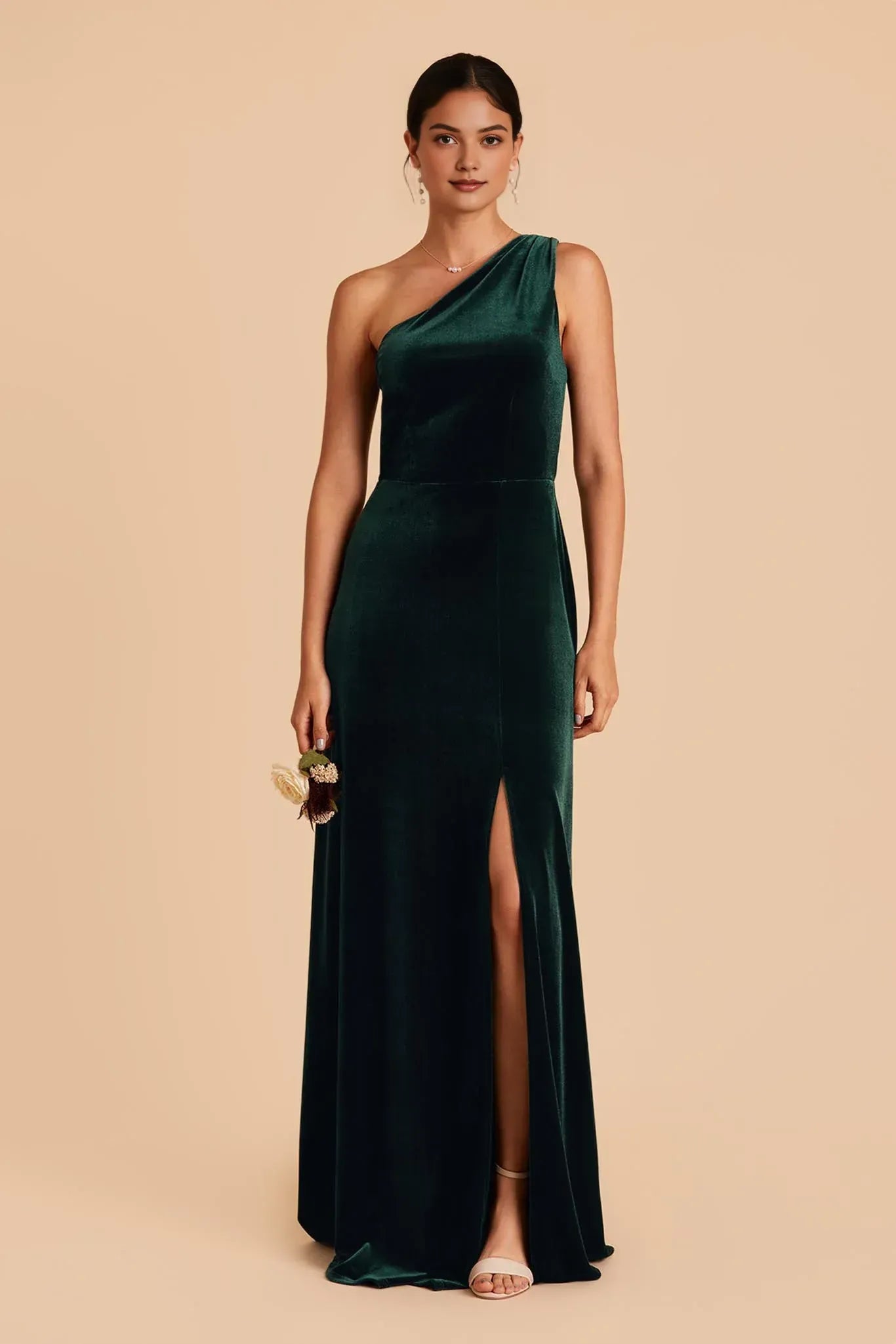 Luxury Column One‑Shoulder Sleeveless Open Back Maxi Wedding Bridesmaid Dress