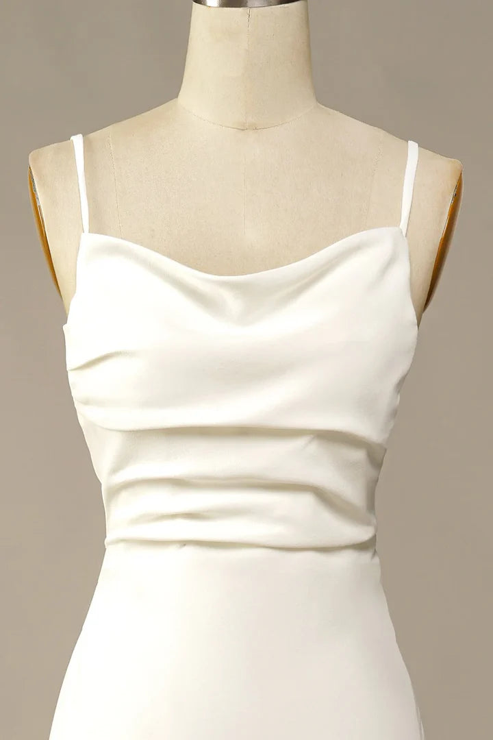 Minimalist Mermaid Cowl Spaghetti-Strap Tie-Back Floor-Length Wedding Dresses For Intimate Wedding