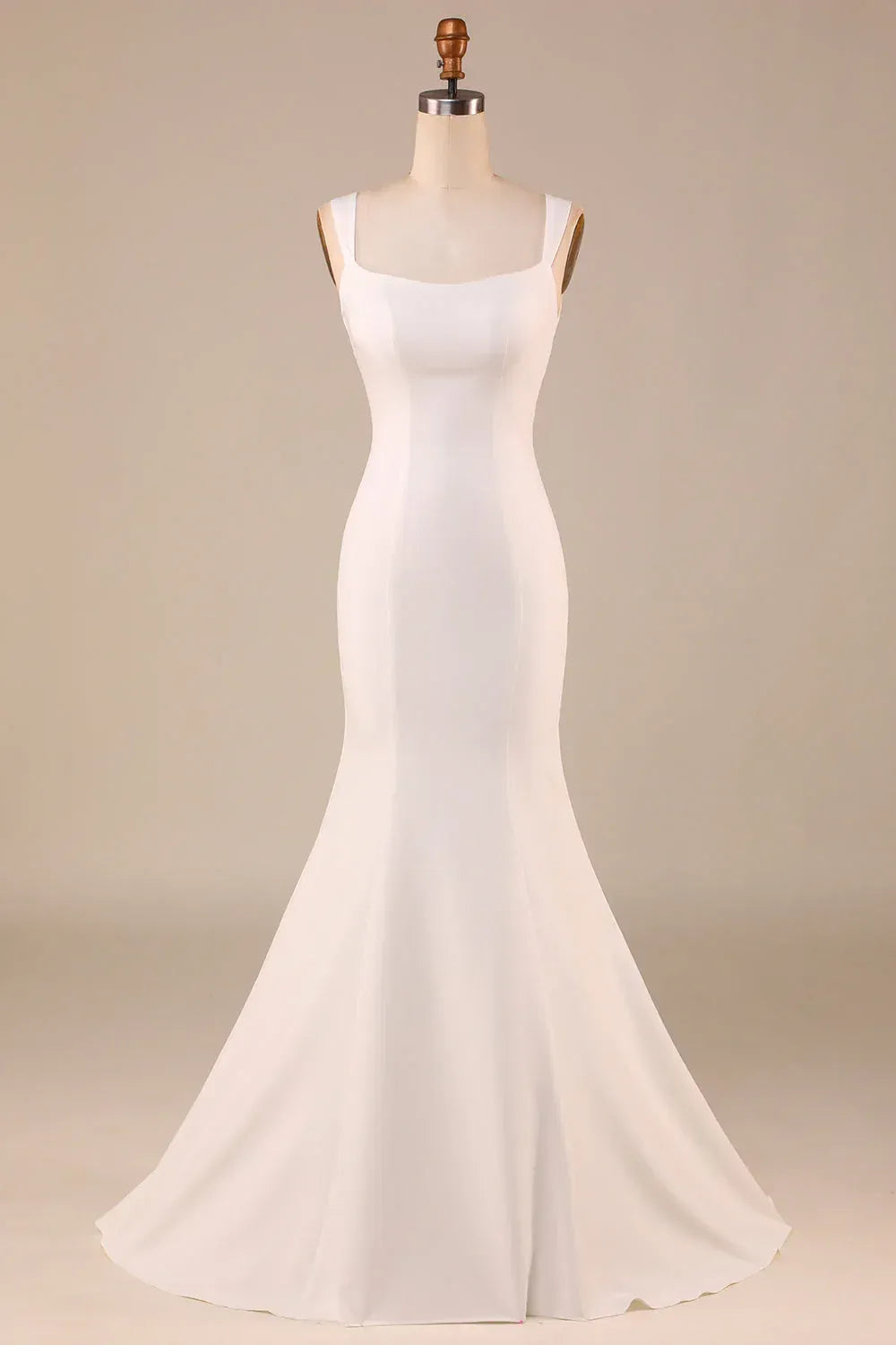 Minimalist Mermaid Square‑Neck Wide‑Strap Bow‑Back Floor‑Length Wedding Dresses For Modern Intimate Wedding