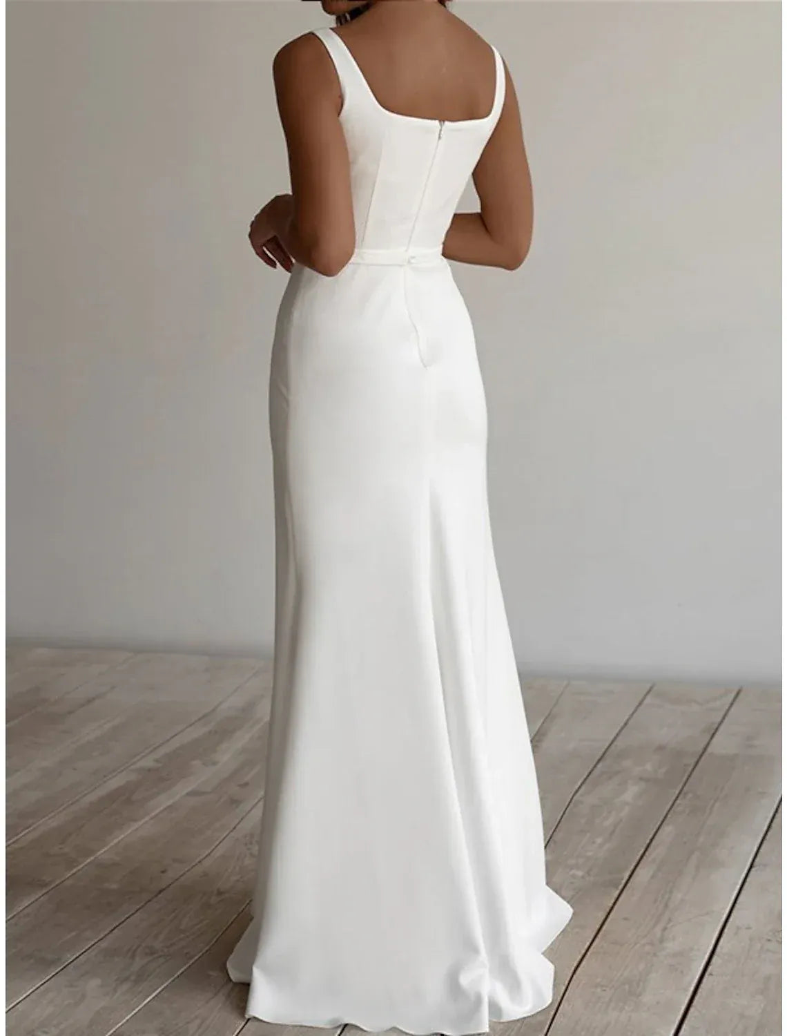 Minimalist Mermaid Square Wide Strap Simple Back Floor Wedding Dress