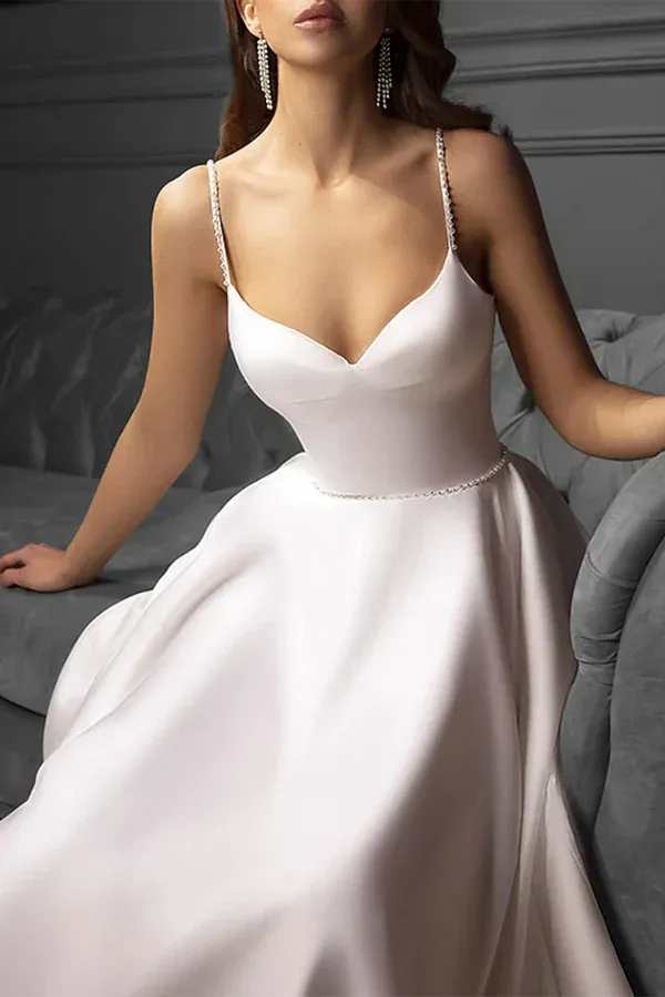 Minimalist Sweetheart Spaghetti-Strap Tea-Length Wedding Dress