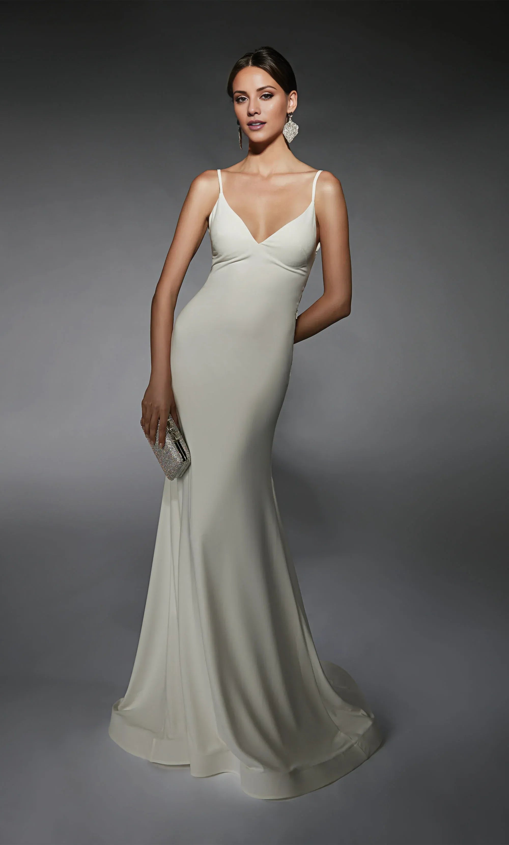 Minimalist Spaghetti‑Strap Crepe Mermaid Lace‑Up‑Back Wedding Dress