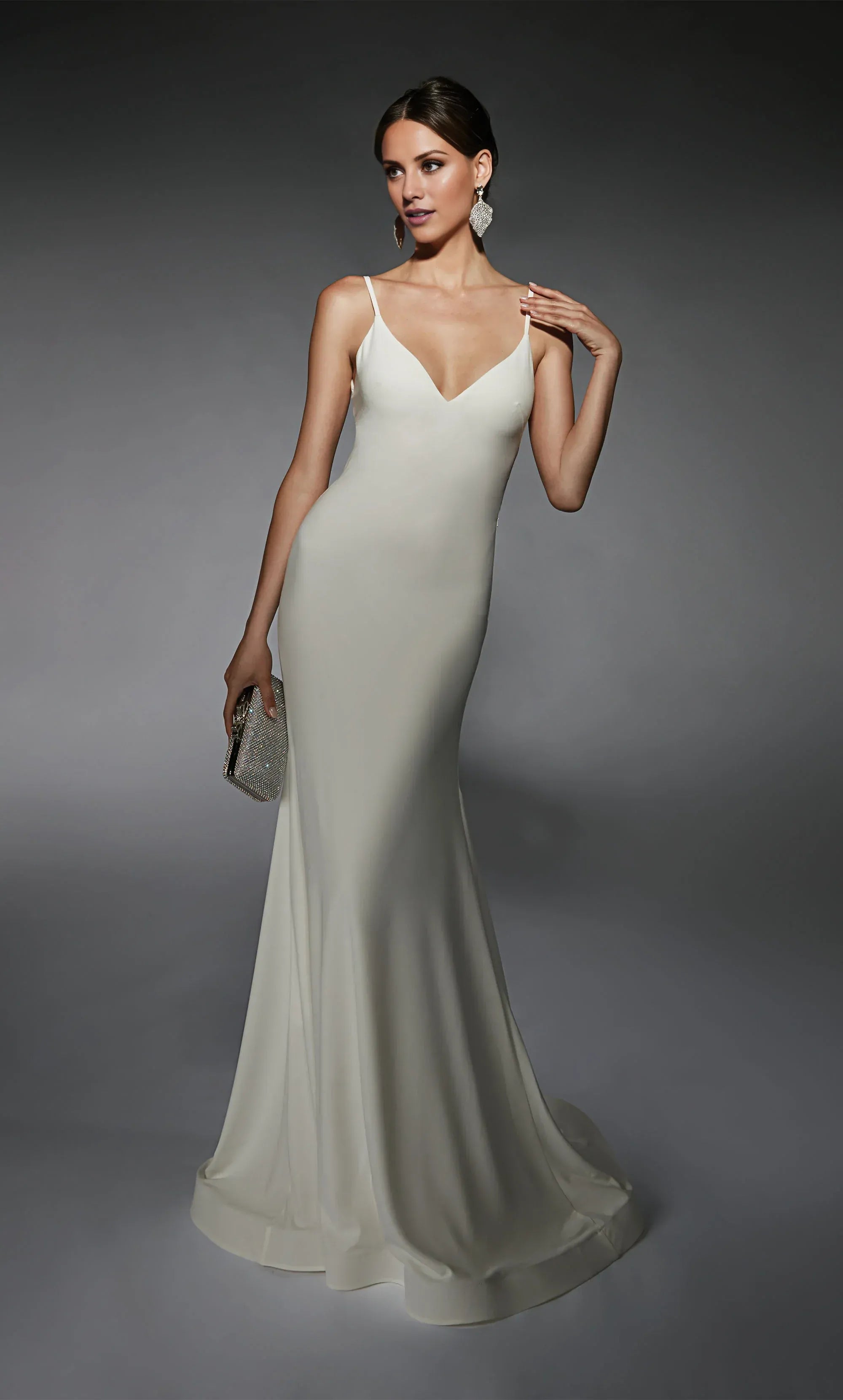 Minimalist Spaghetti‑Strap Crepe Mermaid Lace‑Up‑Back Wedding Dress