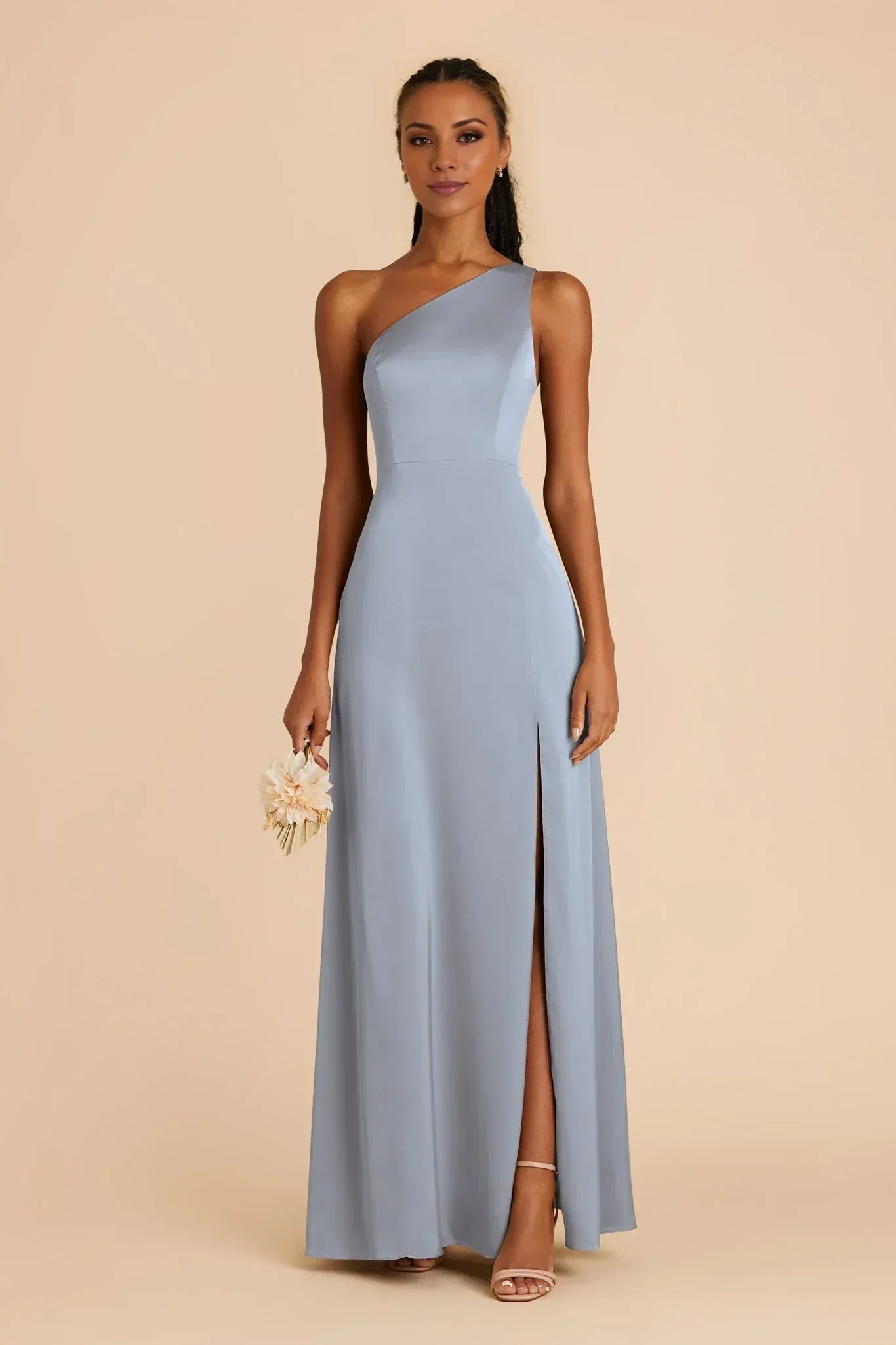 Modern A Line One Shoulder Sleeveless Plain Back Floor Length Wedding Bridesmaid Dress