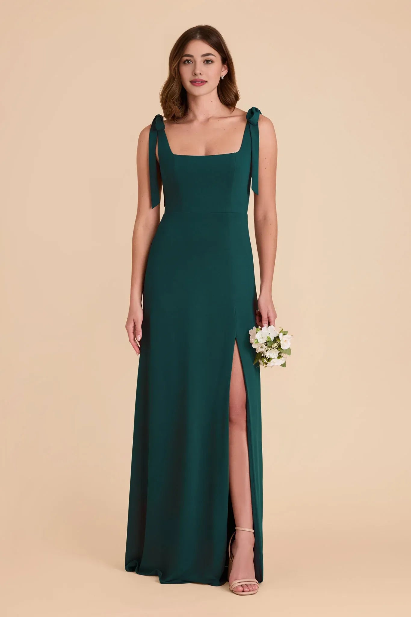 Modern A Line Square Neck Bow Strap Plain Back Floor Length Wedding Bridesmaid Dress