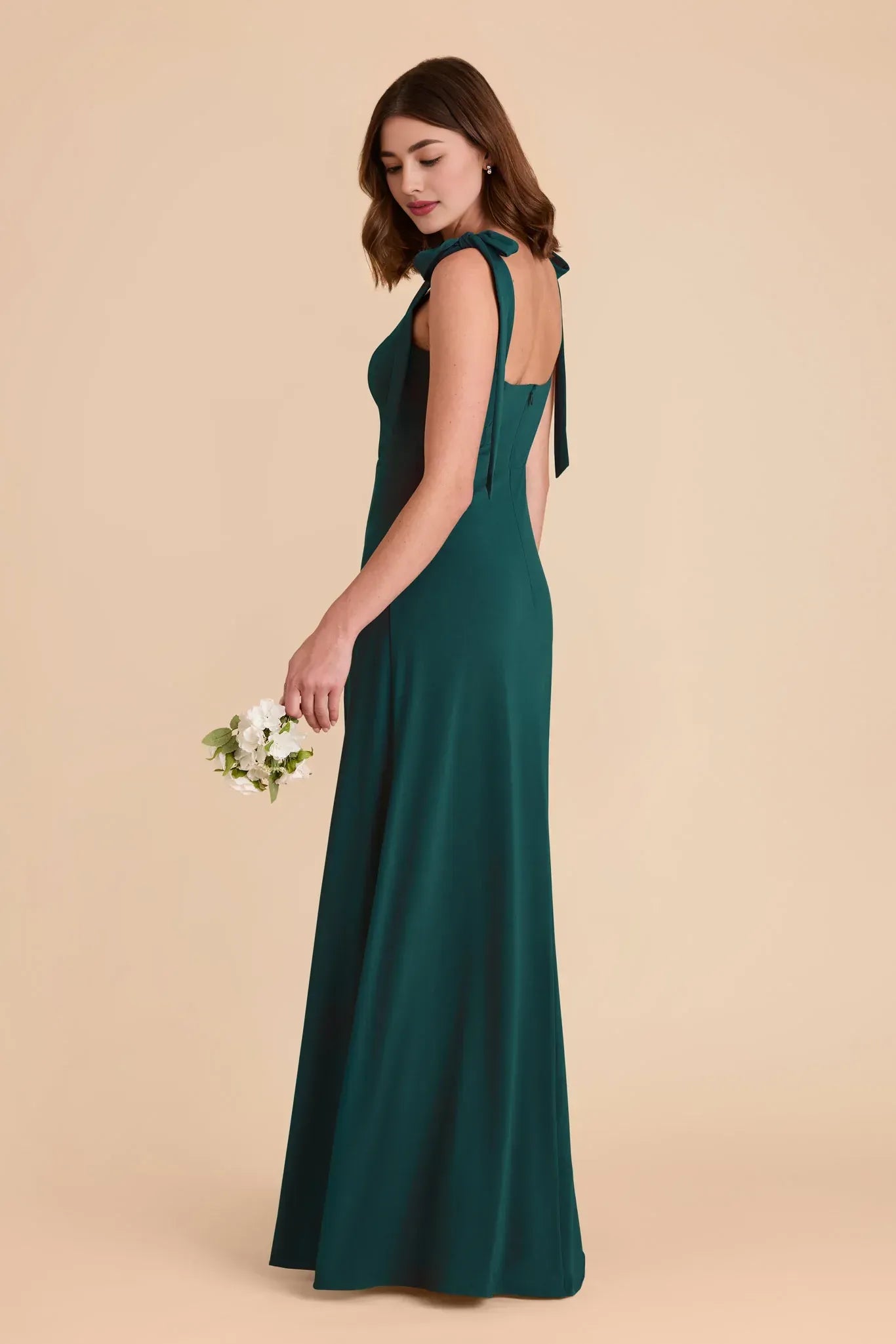 Modern A Line Square Neck Bow Strap Plain Back Floor Length Wedding Bridesmaid Dress