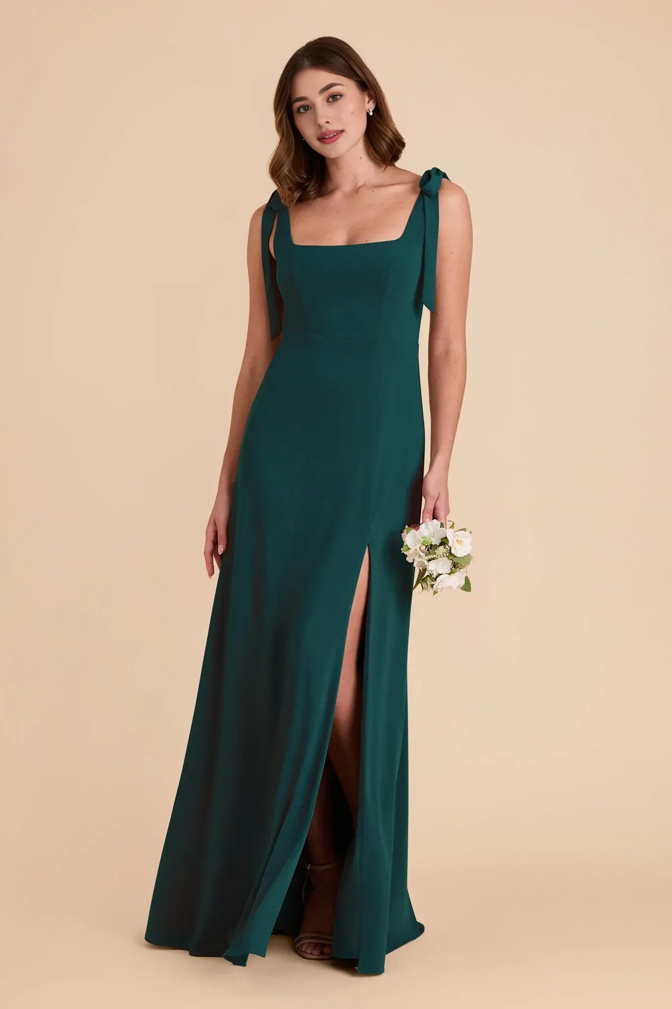 Modern A Line Square Neck Bow Strap Plain Back Floor Length Wedding Bridesmaid Dress