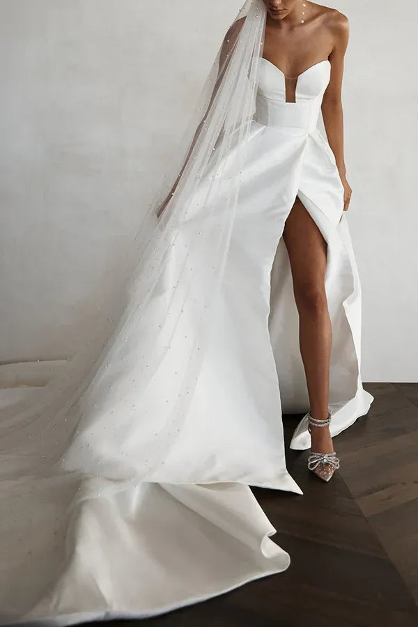 Enchanting A-Line V-Neck Sleeveless Keyhole Floor-Length Wedding Dress