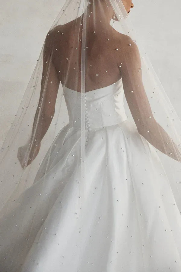 Enchanting A-Line V-Neck Sleeveless Keyhole Floor-Length Wedding Dress