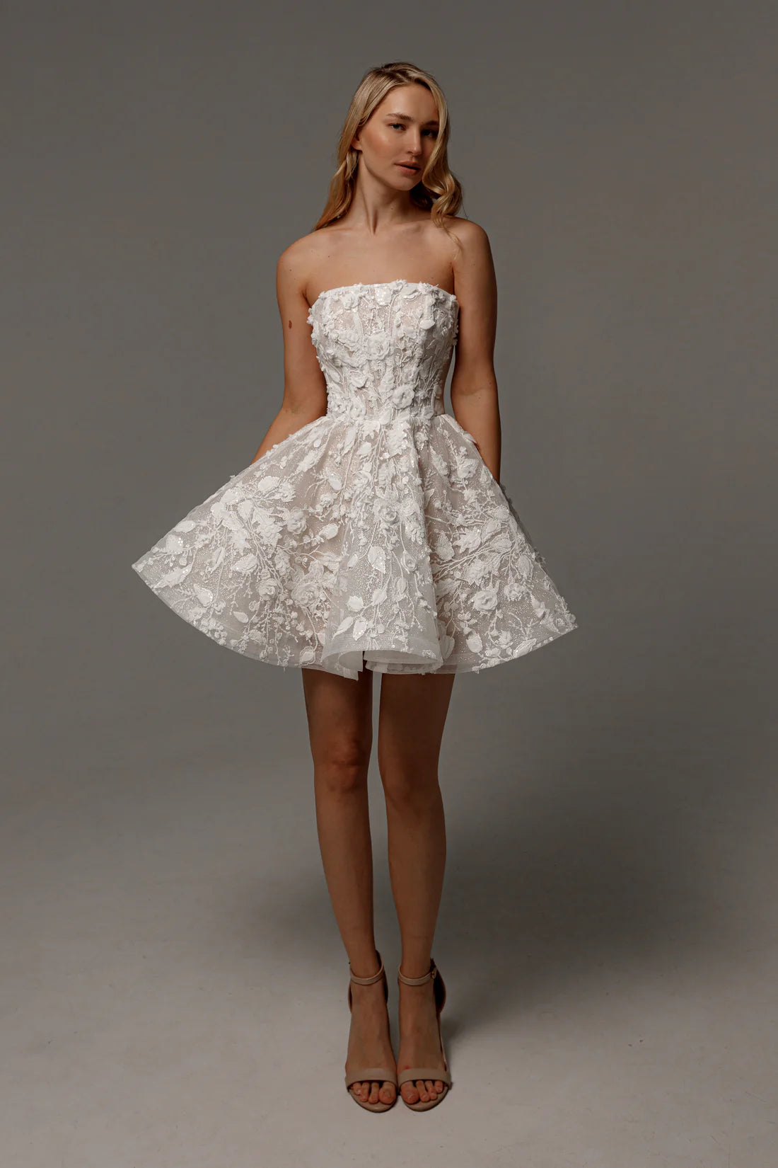 Modern A Line Off the Shoulder Detachable Sleeves Lace Up Short Mini Wedding Dress