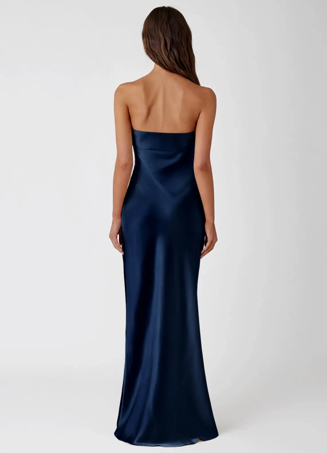 Navy Convertible Choker Strapless Satin Mermaid Maxi Bridesmaid Dress