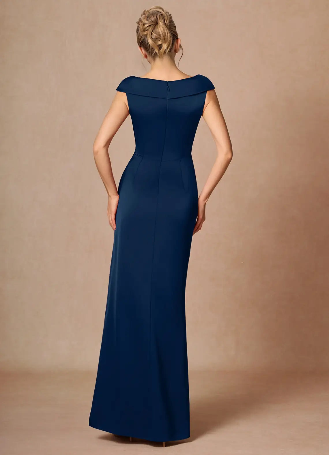 Navy Floor-Length Off-The-Shoulder Wrap Twist Satin Mermaid Bridesmaid Dress