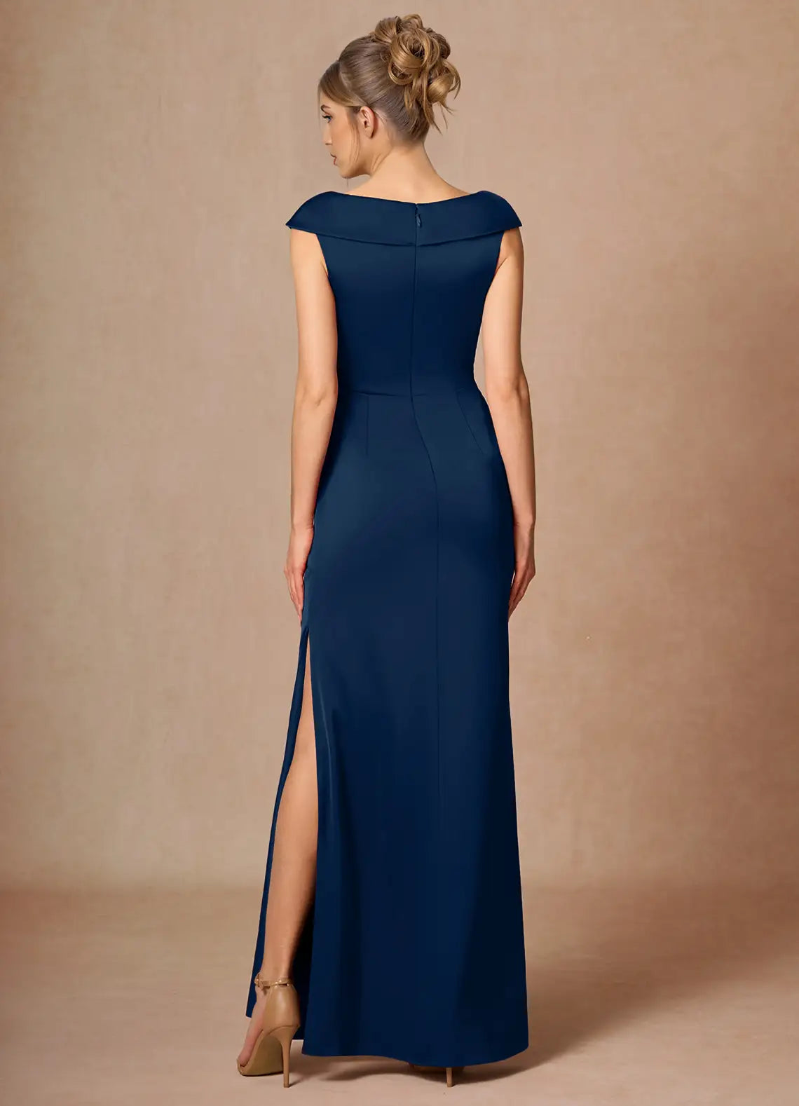 Navy Floor-Length Off-The-Shoulder Wrap Twist Satin Mermaid Bridesmaid Dress