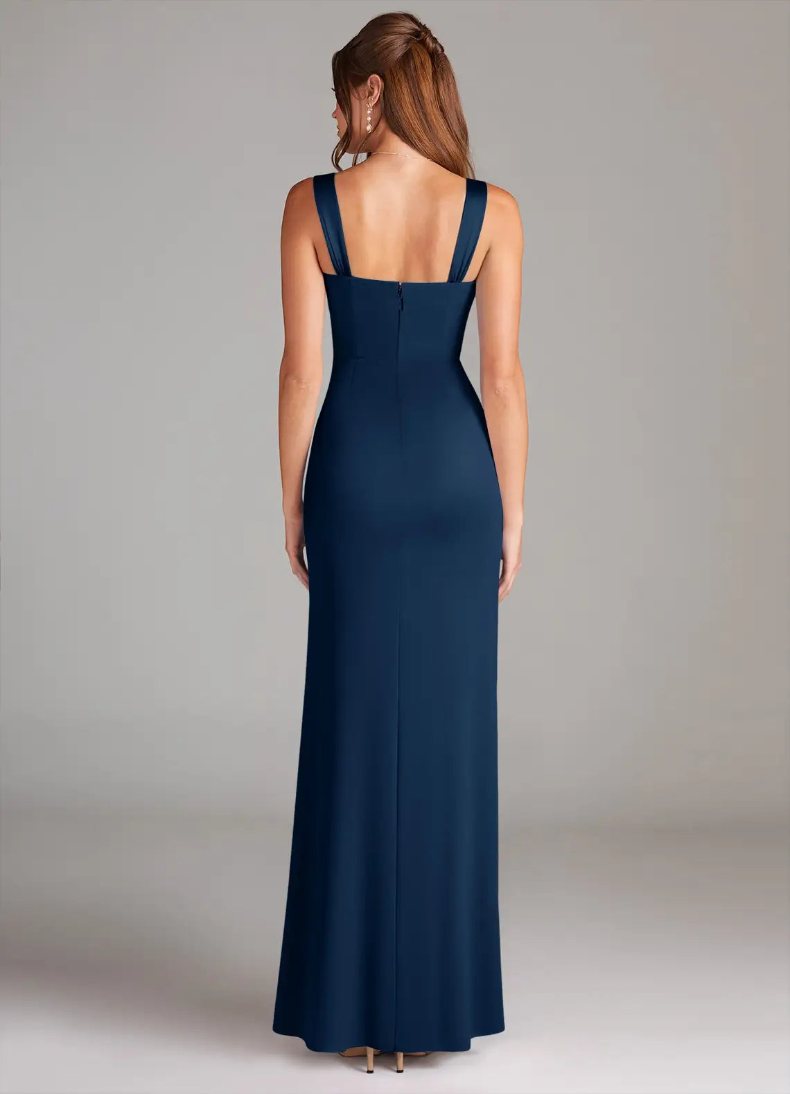 Navy Floor-Length Thick Strap Sweetheart Satin Mermaid Bridesmaid Dress
