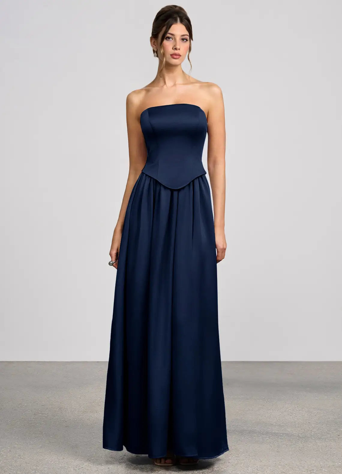 Navy Strapless Corset Spaghetti Strap Split A Line Maxi Wedding Guest Dress