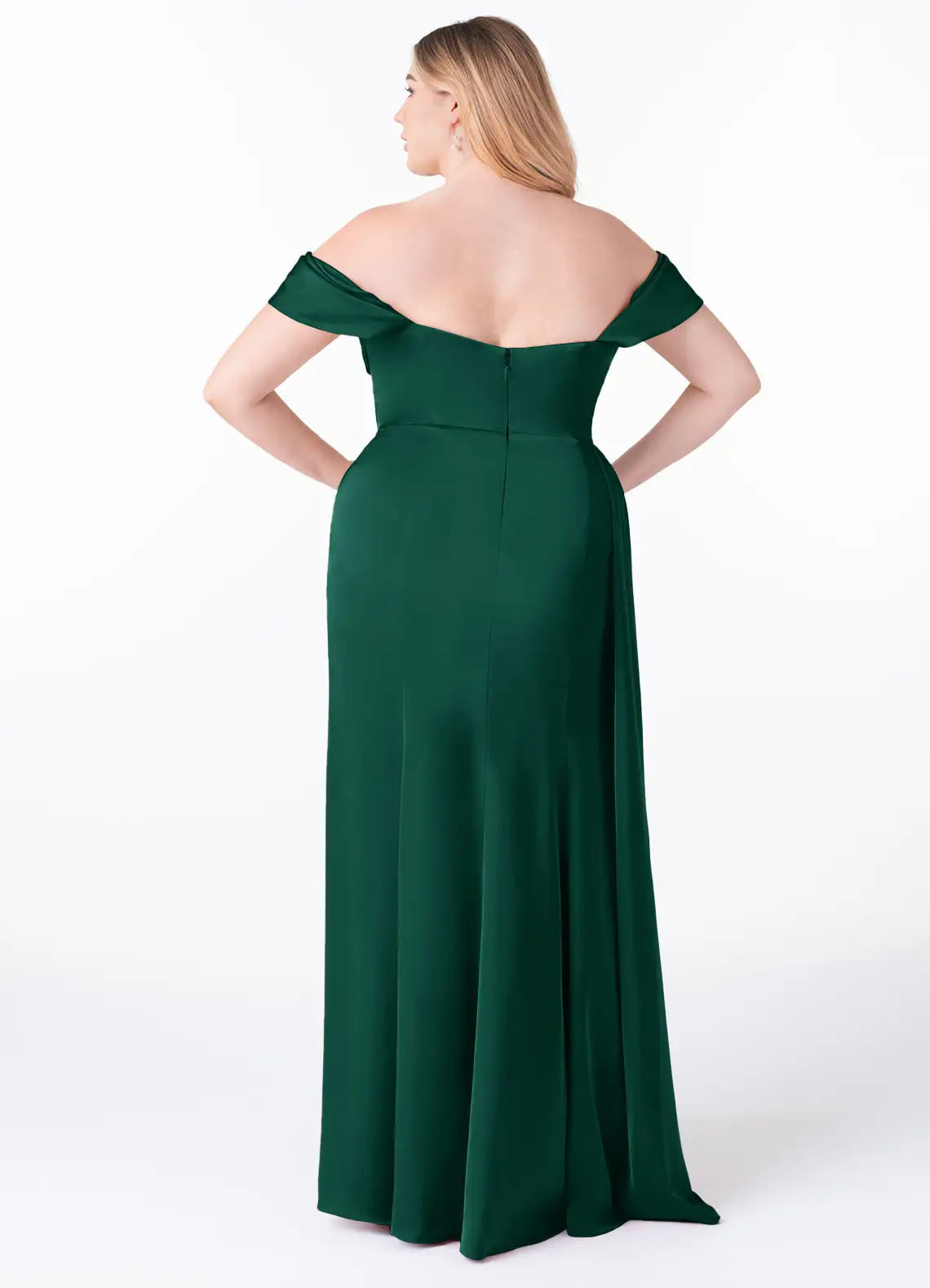 Off-Shoulder Corset Drape Slit Floor-Length Plus Size Bridesmaid Dress