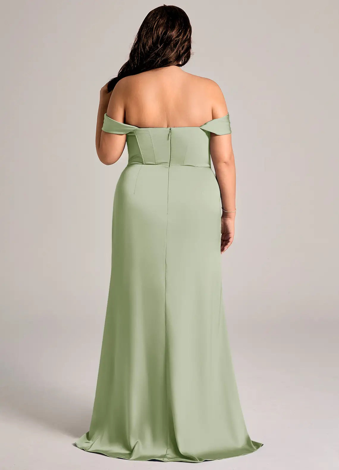 Off-Shoulder Cowl Slit Floor-Length Plus Size Bridesmaid Dress