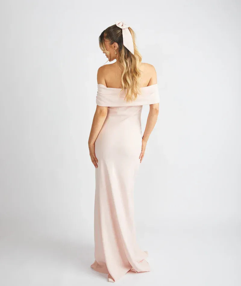Off Shoulder Folded Neck Mermaid Satin Long Bridesmaid Dress