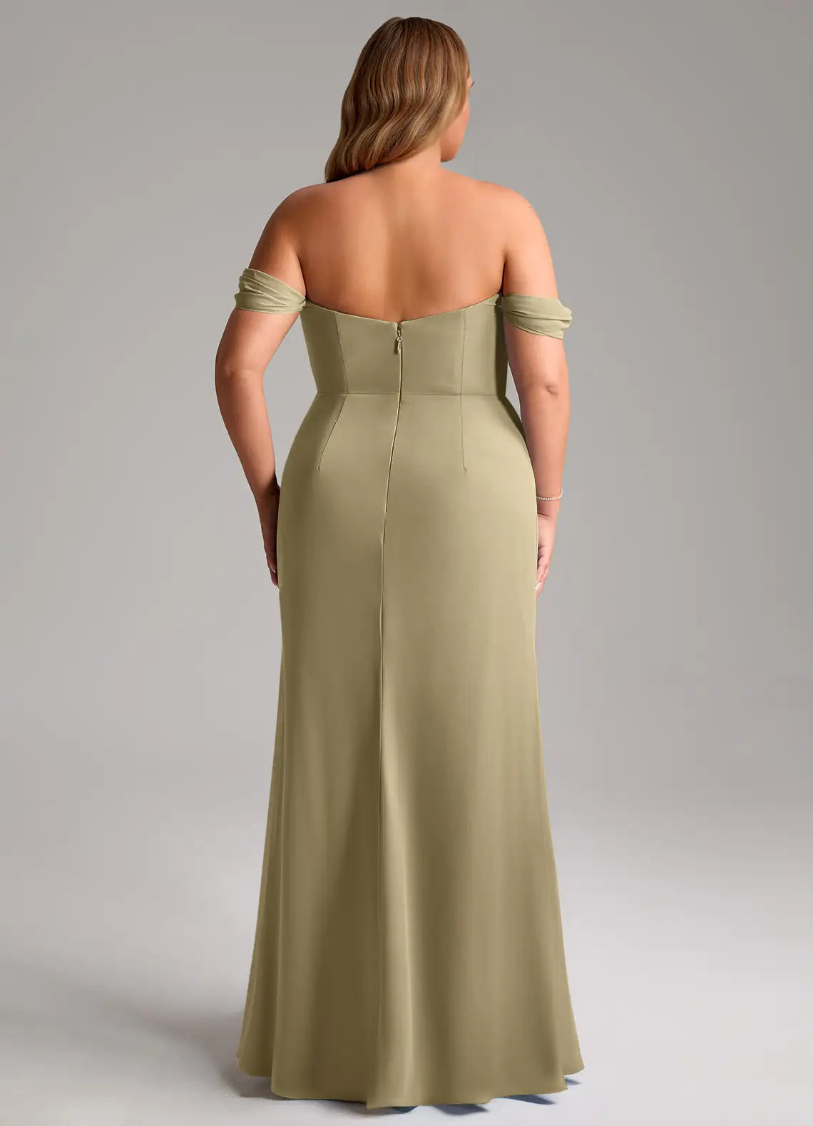 Off-Shoulder Pleated Slit Floor-Length Plus Size Bridesmaid Dress