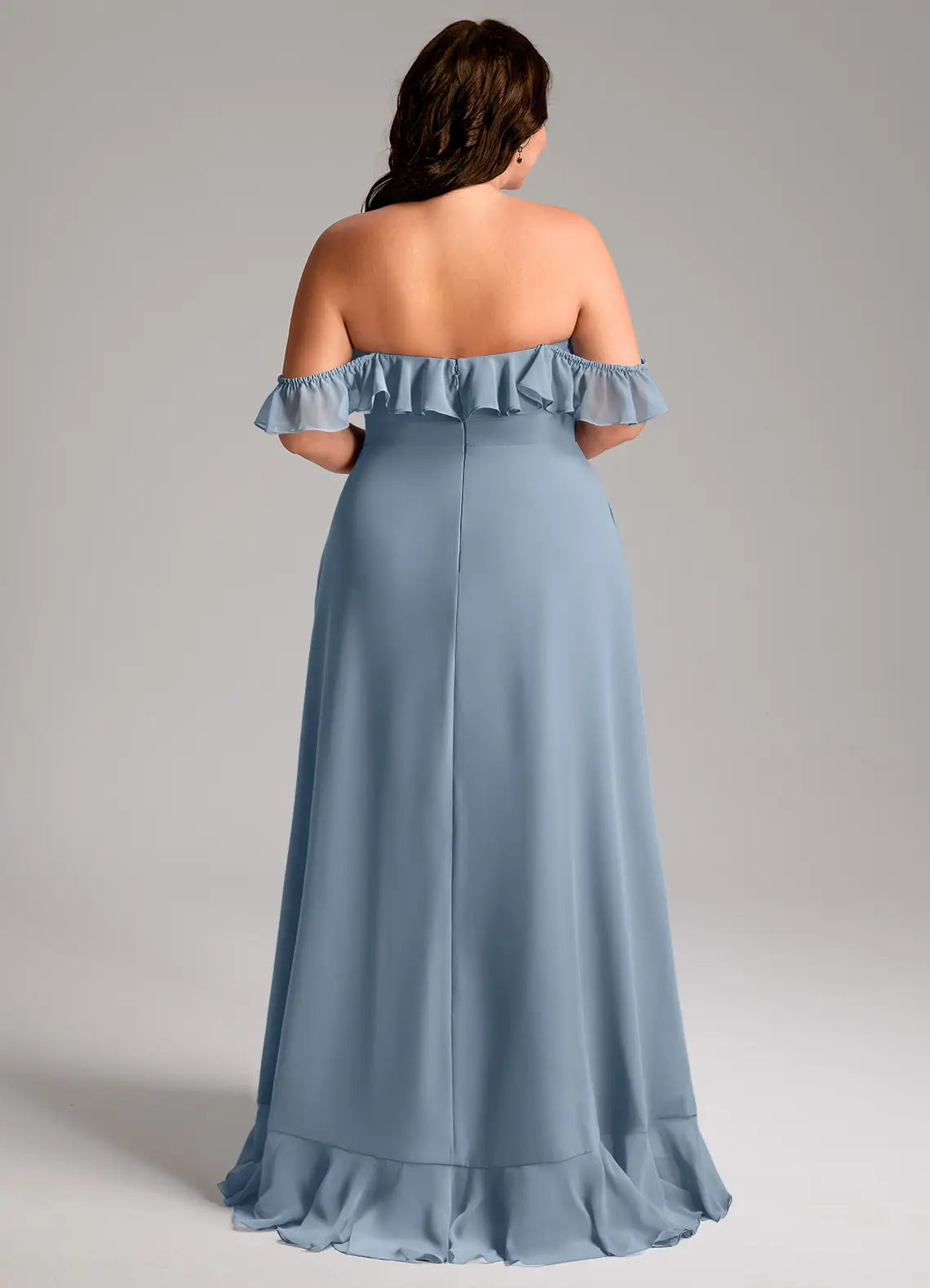 Off-Shoulder Ruffle Asymmetric Hem Floor-Length Plus Size Bridesmaid Dress