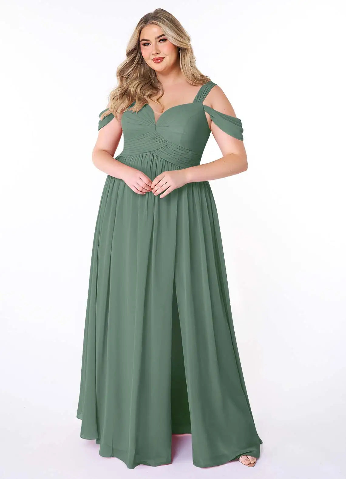 Off-Shoulder Ruffle Sleeve Floor-Length Chiffon Bridesmaid Dress