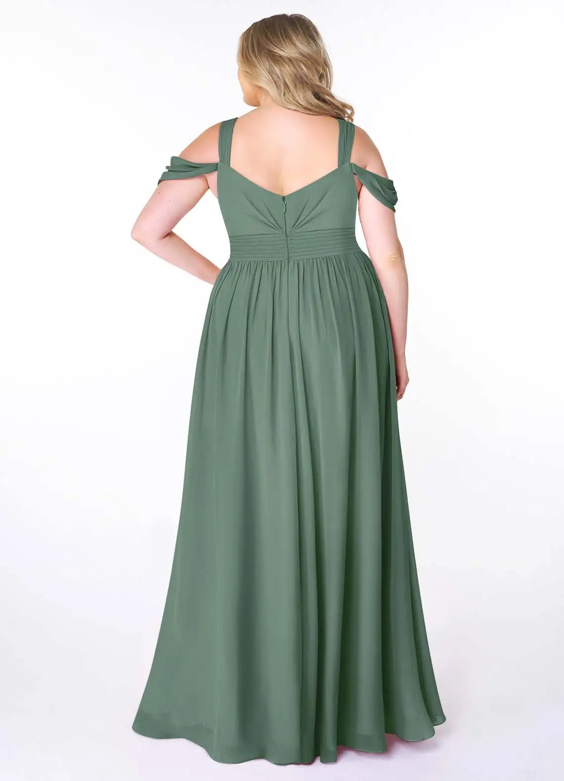 Off-Shoulder Ruffle Sleeve Floor-Length Chiffon Bridesmaid Dress