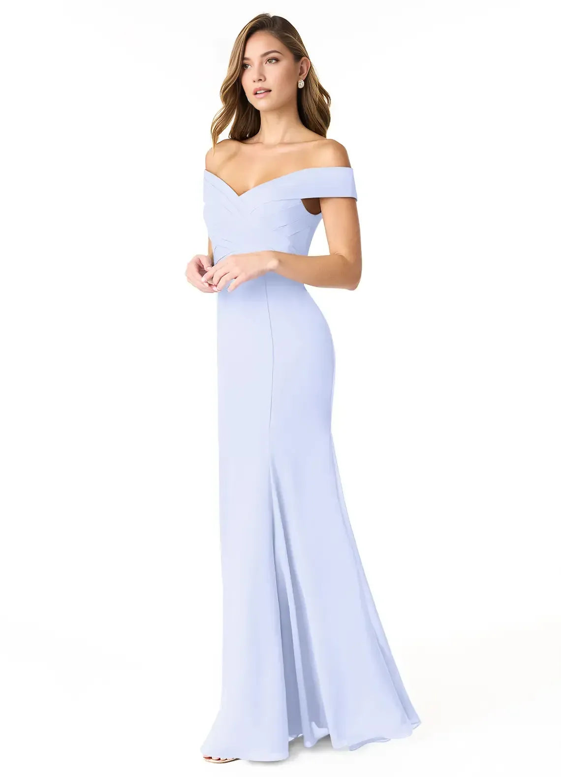Off The Shoulder Cross Ruched Mermaid Chiffon Long Bridesmaid Dress
