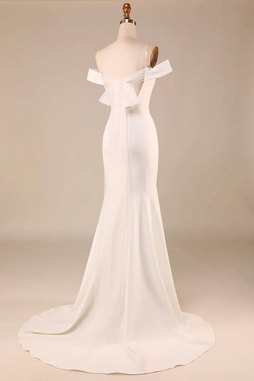 Off The Shoulder Fold Back Big Bow Mermaid Stretch Crepe Simple Wedding Dress