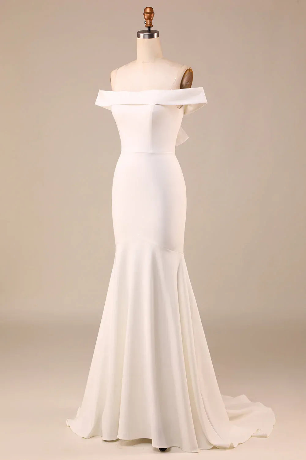Off The Shoulder Fold Back Big Bow Mermaid Stretch Crepe Simple Wedding Dress