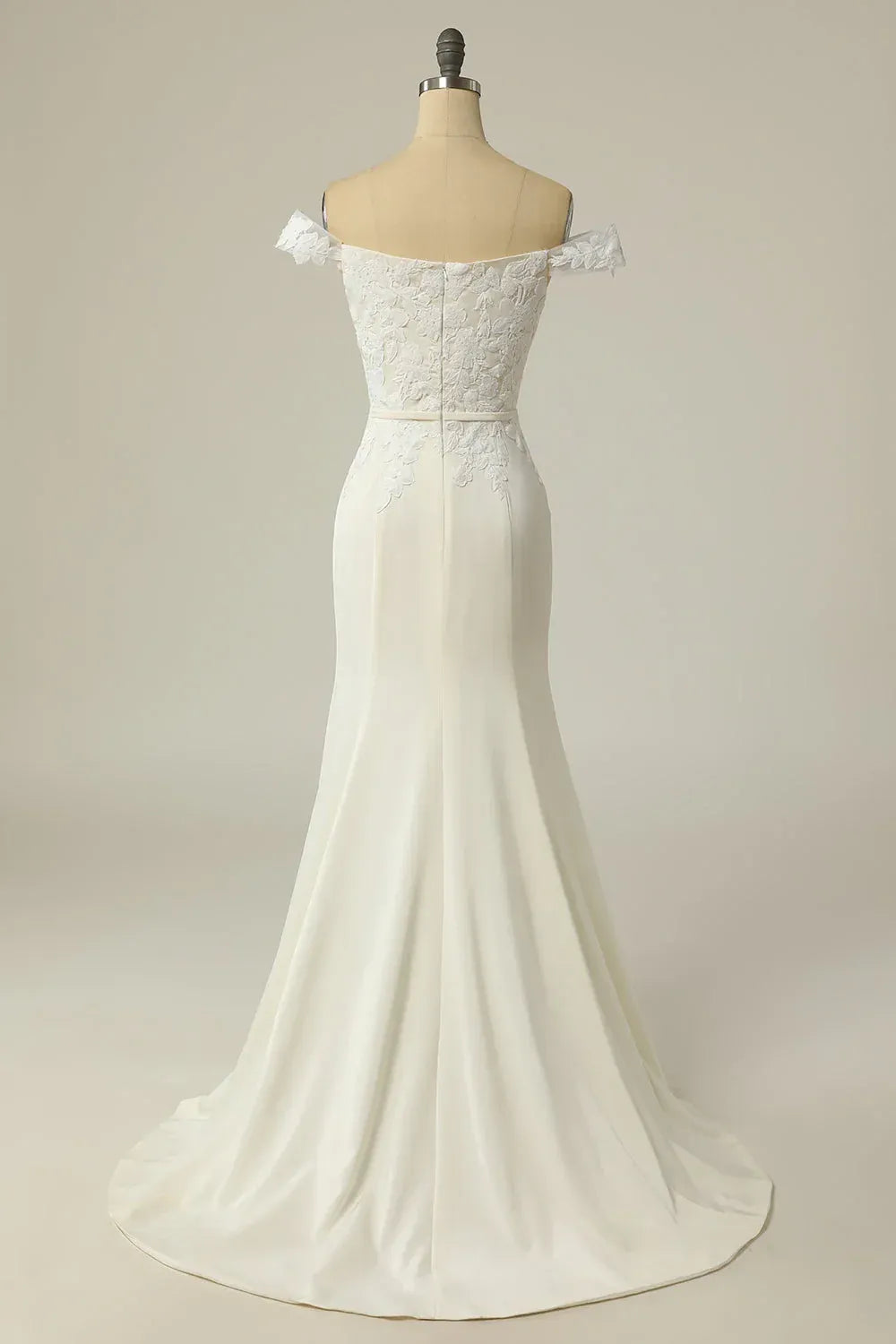 Off The Shoulder Sweetheart Floral Lace Satin Mermaid Wedding Dress With Train