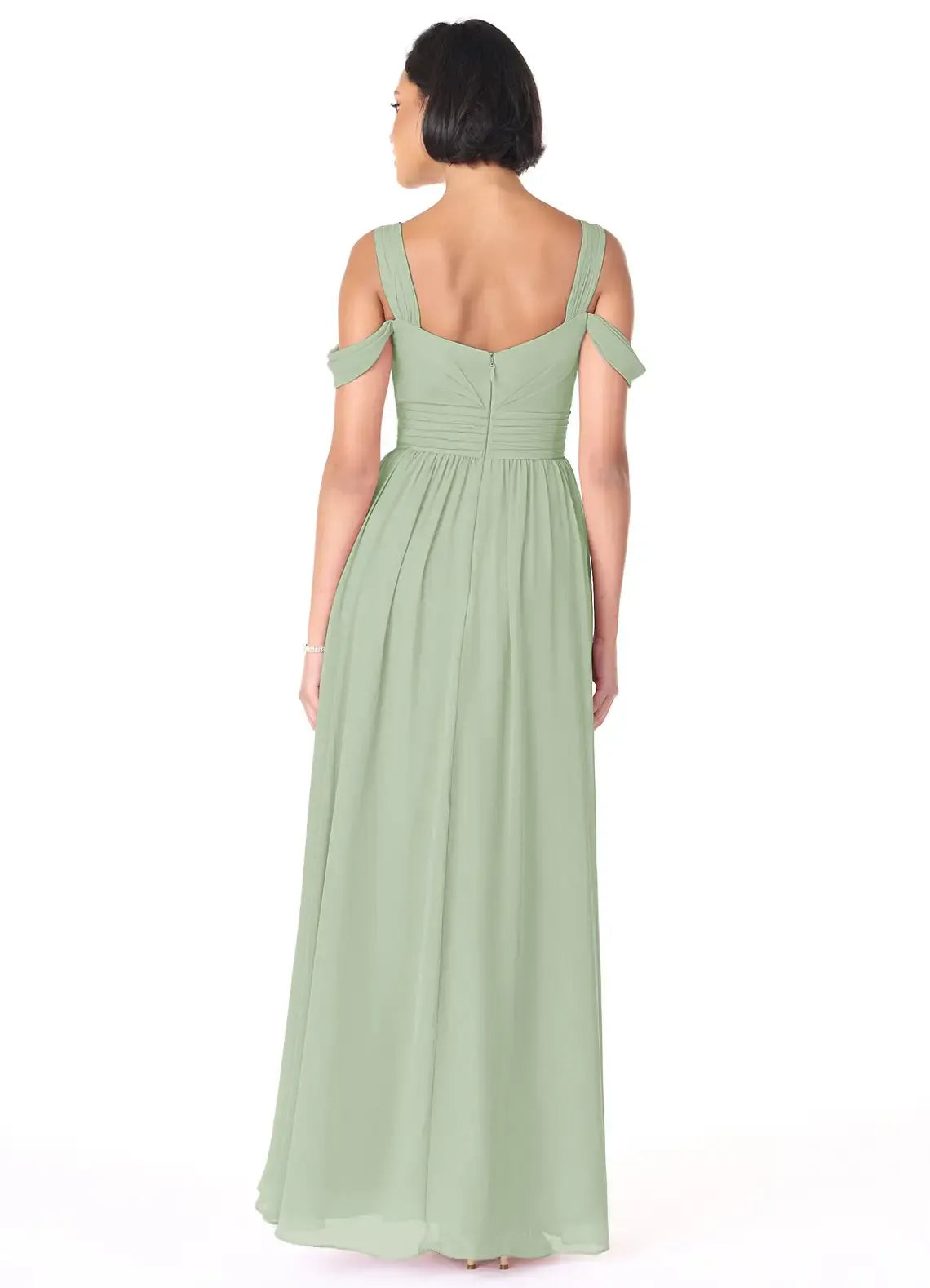 Off The Shoulder Sweetheart Ruched Waist High Slit Chiffon Long Bridesmaid Dress