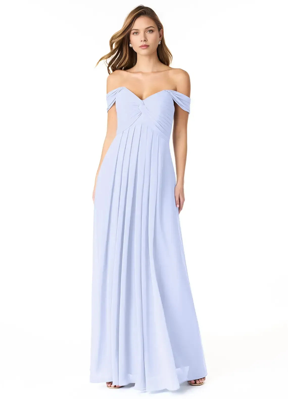 Off The Shoulder Twist Bust Pleated A Line Chiffon Long Bridesmaid Dress