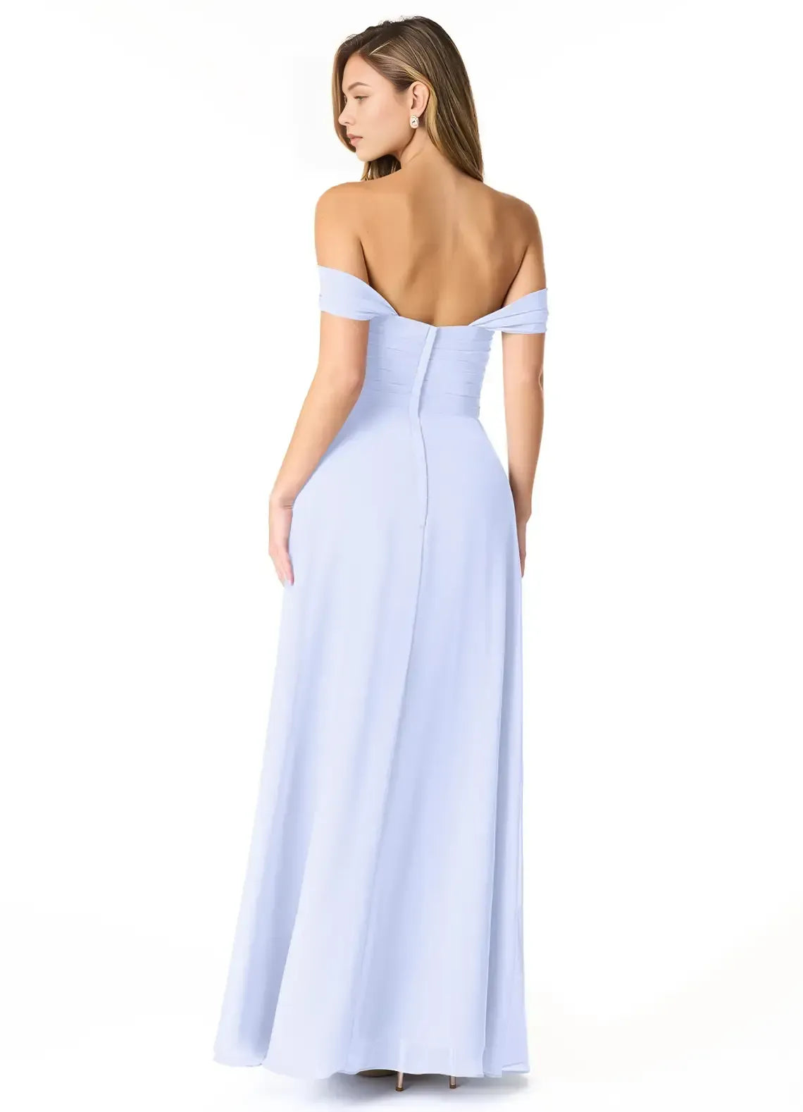Off The Shoulder Twist Bust Pleated A Line Chiffon Long Bridesmaid Dress