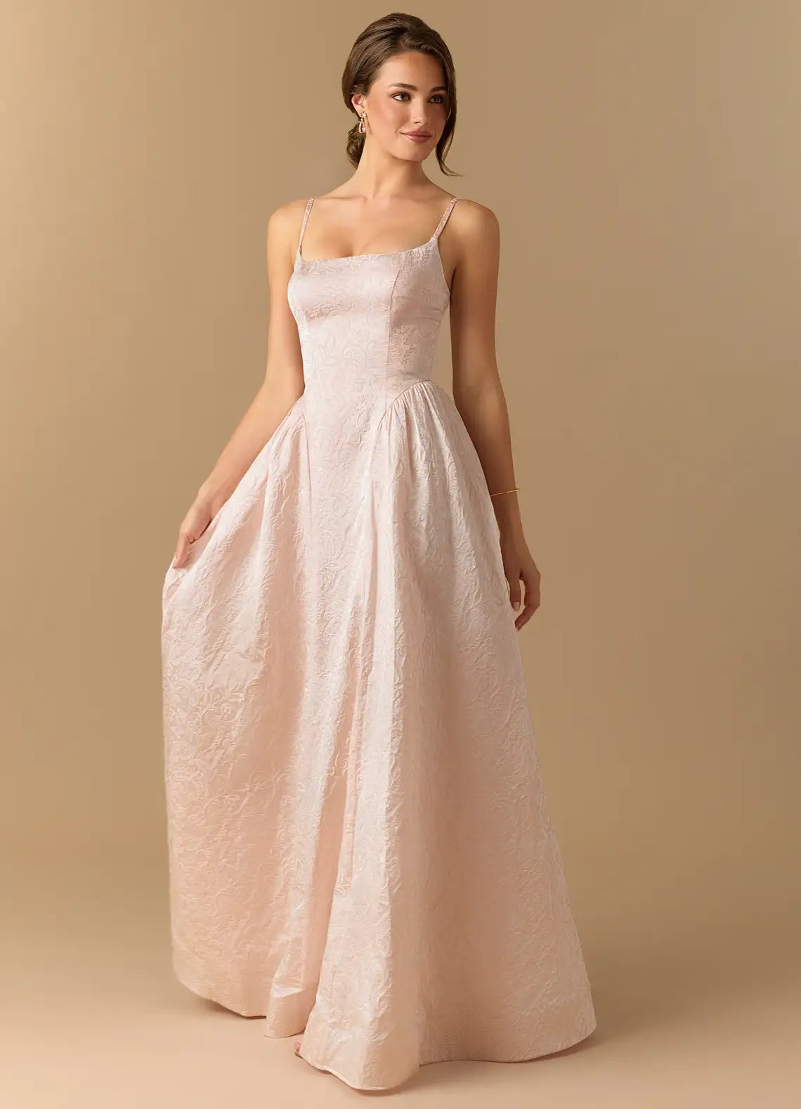 Olive Halter Keyhole Detachable Long Ribbon Satin Mermaid Maxi Bridesmaid Dress