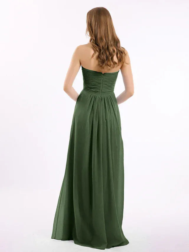 Olive‑Green Chiffon Strapless Twist‑Front Empire‑Waist A‑Line Bridesmaid Dresses