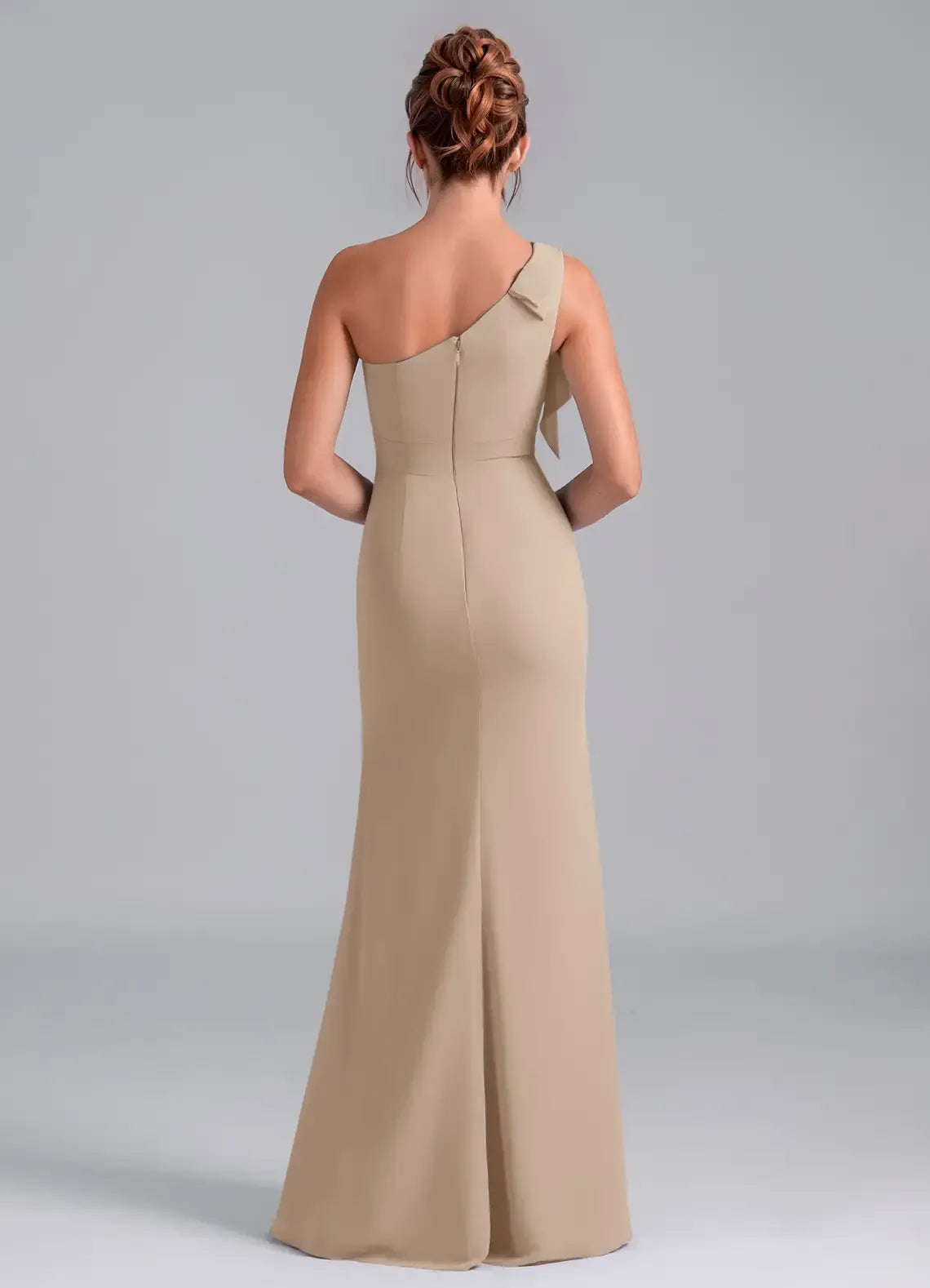 One Shoulder Bow Detail Mermaid Chiffon Long Bridesmaid Dress
