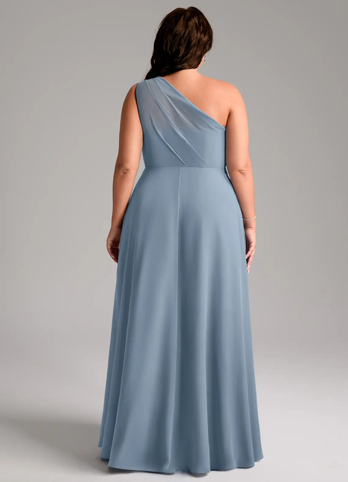 One-Shoulder Draped Slit Floor-Length Plus Size Bridesmaid Dress