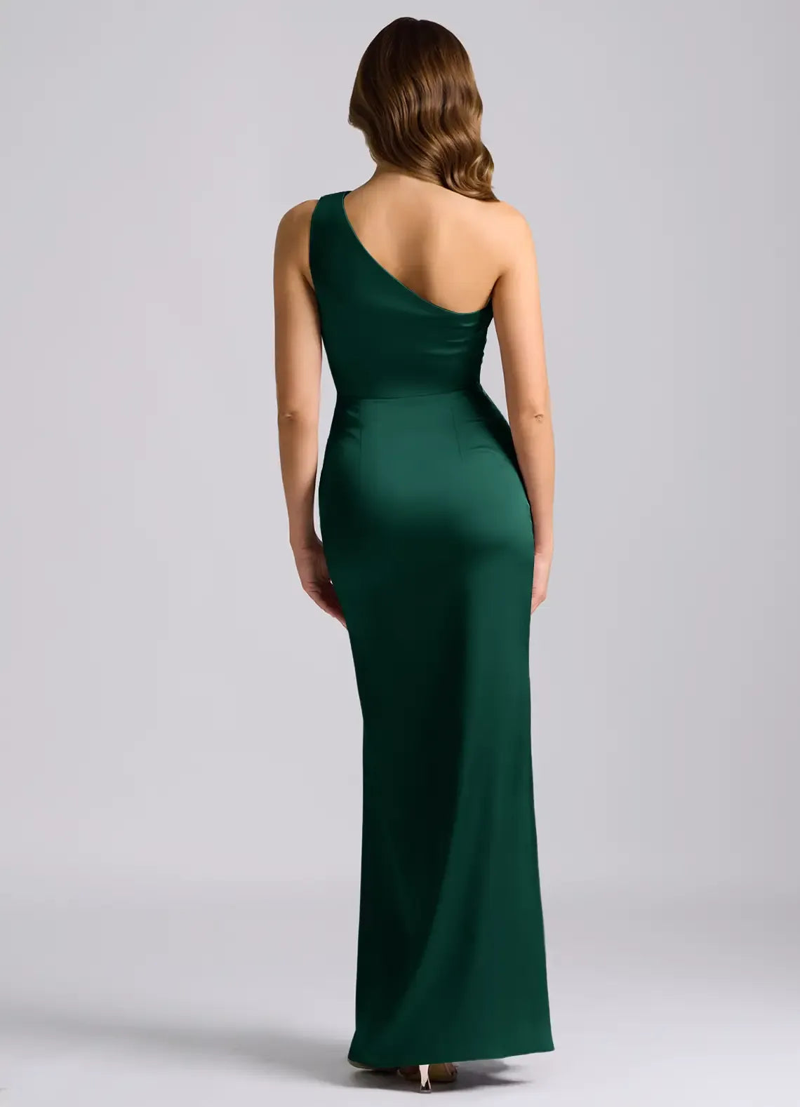 One Shoulder Ruched Fitted Mermaid Satin Long Bridesmaid Dress