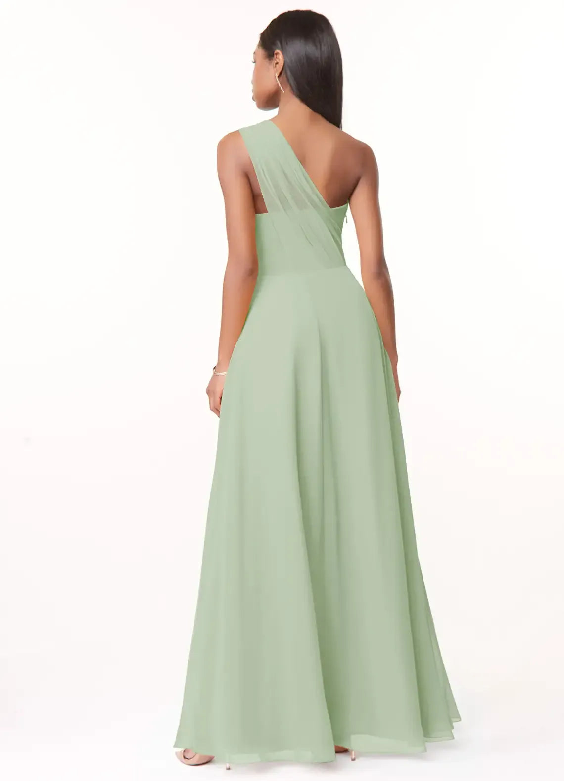 One Shoulder Ruched Waist A Line Chiffon Long Bridesmaid Dress