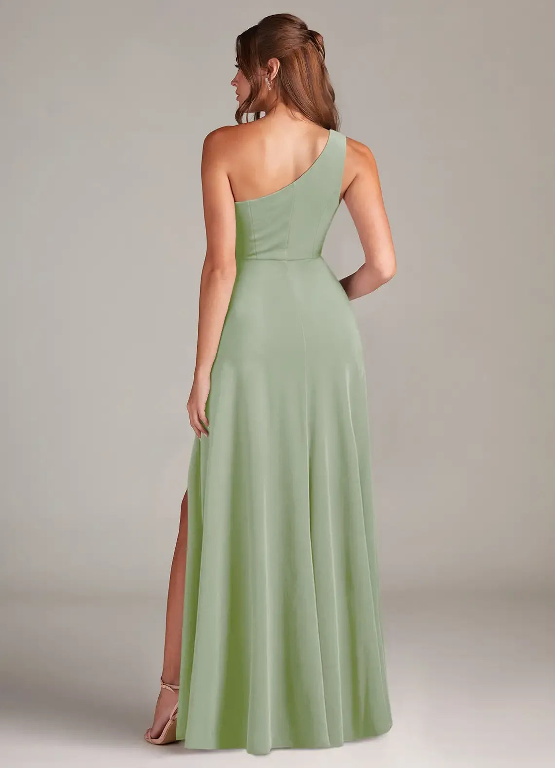 One Shoulder Side Ruched High Slit Chiffon Long Bridesmaid Dress